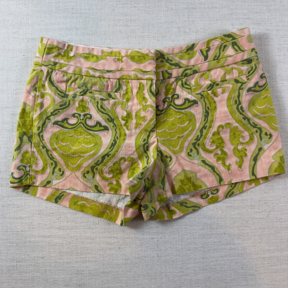 J.Crew Pink Green Damask Paisley Cotton Stretch Shorts Size 4 RN77388